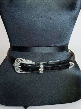 Brighton Croc Embossed Leather Belt Ornate Silver Buckle Western Luxe Size S 28